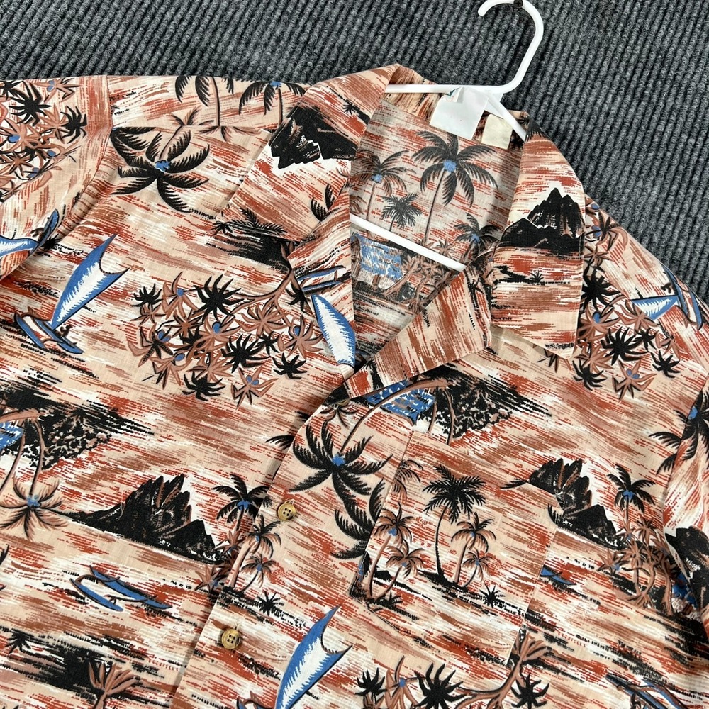 Vintage Campus Hawaiian Shirt Mens XL Extra Large Beige Geometric Short Sleeve